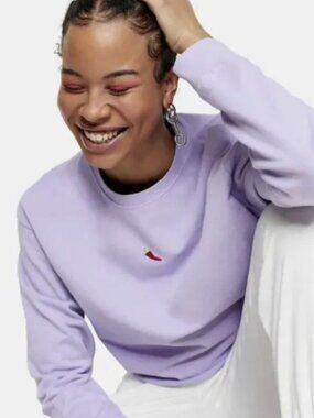 Topshop Womens Size 4 Cropped Crewneck Long Sleeve Sweater Purple Hot Pepper